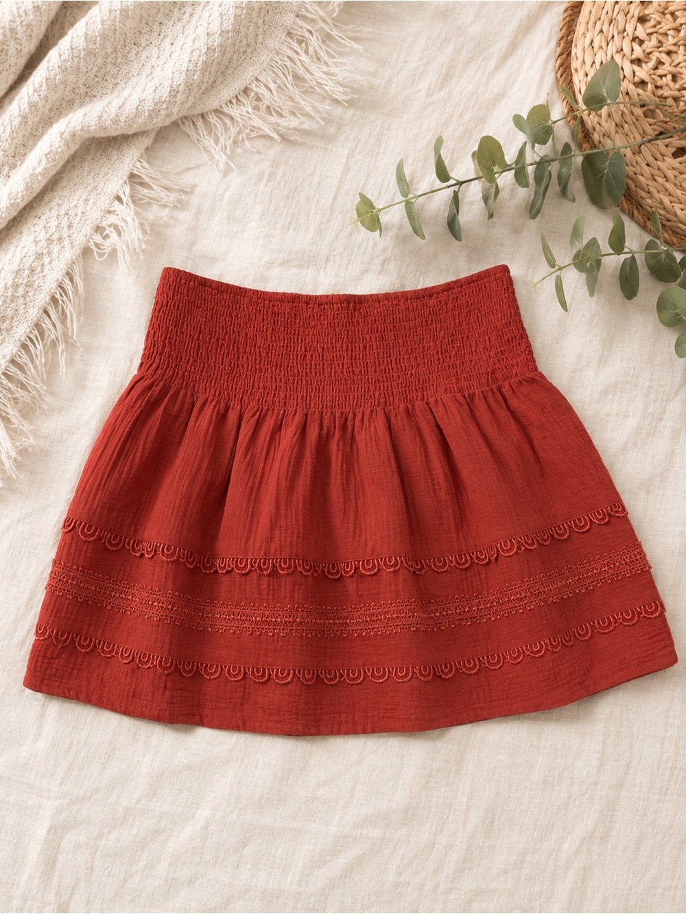 Alice Blue Orange Smocked Waist Tiered Mini Skirt
